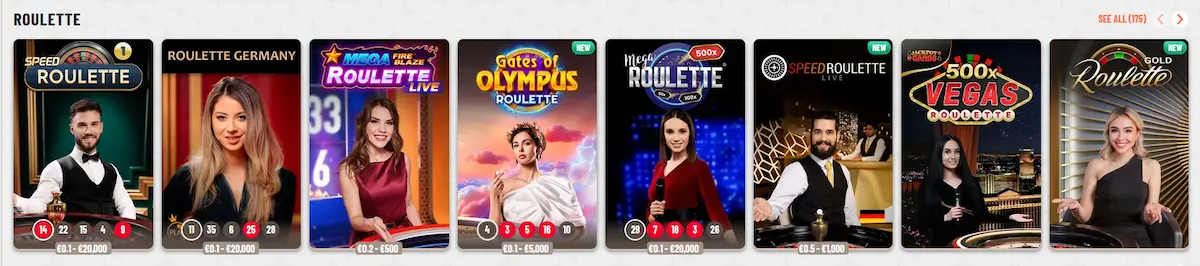 Live dealer roulette tables streaming at Wyns Casino